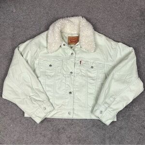 Levi's Mint Green Miro Corduroy Trucker Jacket with Sherpa Collar